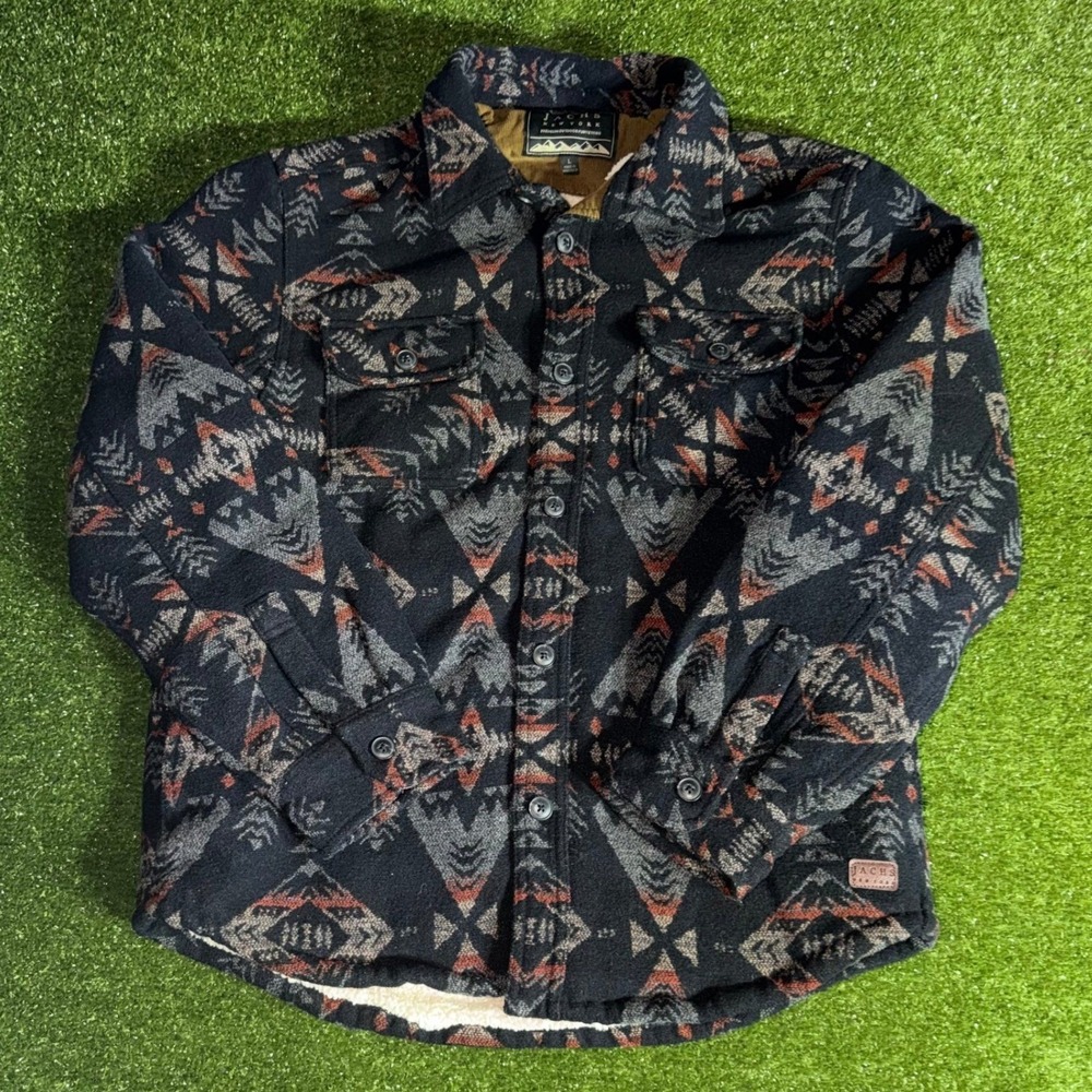 Jachs NY Mens Sherpa Lined Southwestern Shirt Jacket Black Orange Flannel Large